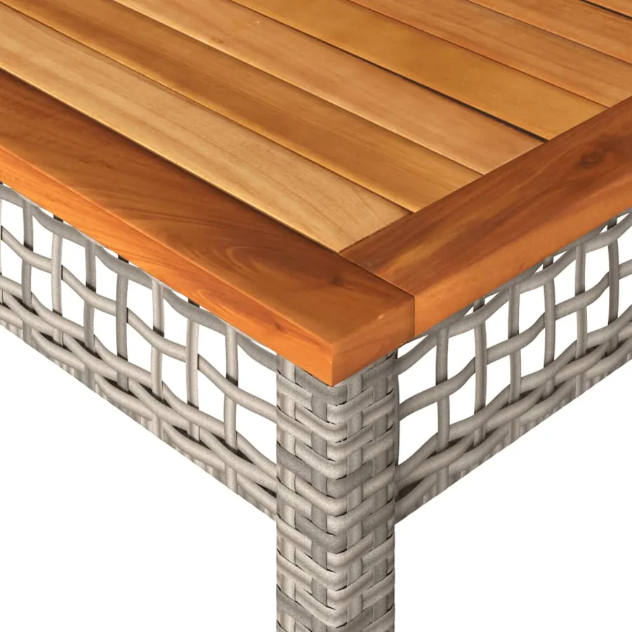 Table de jardin gris 140x80x75 cm résine tressée et bois acacia - 7