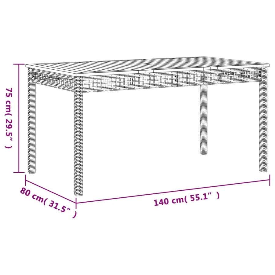 Table de jardin gris 140x80x75 cm résine tressée et bois acacia - 8