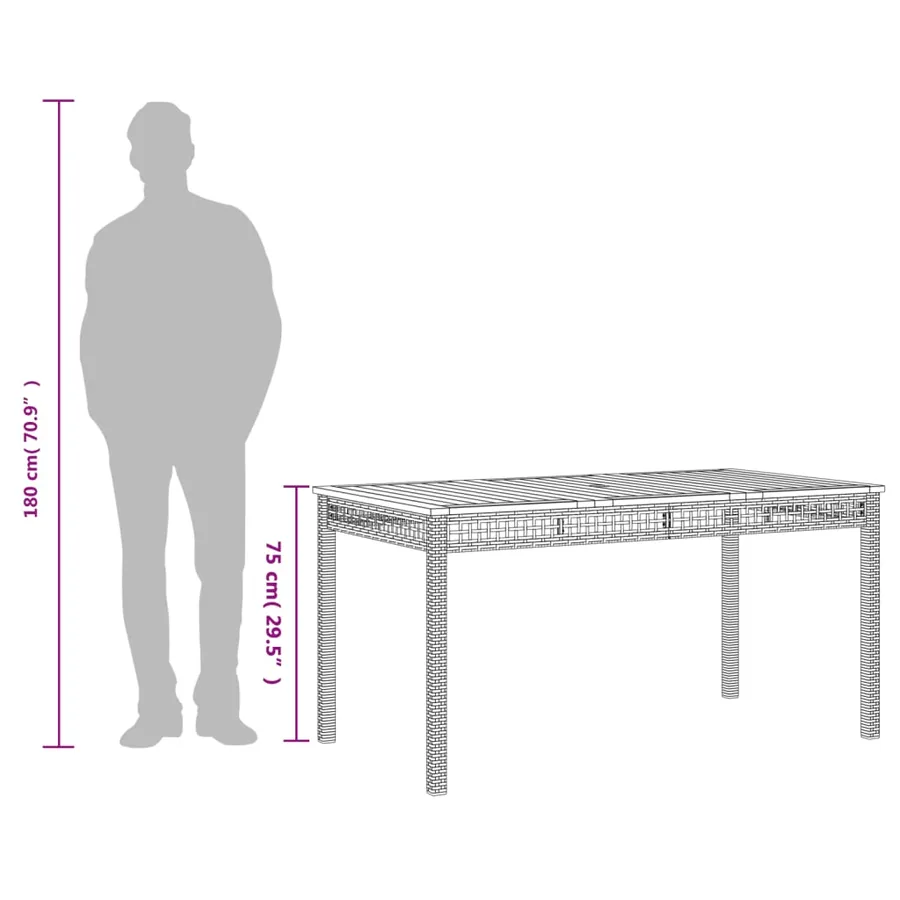 Table de jardin gris 140x80x75 cm résine tressée et bois acacia - 9