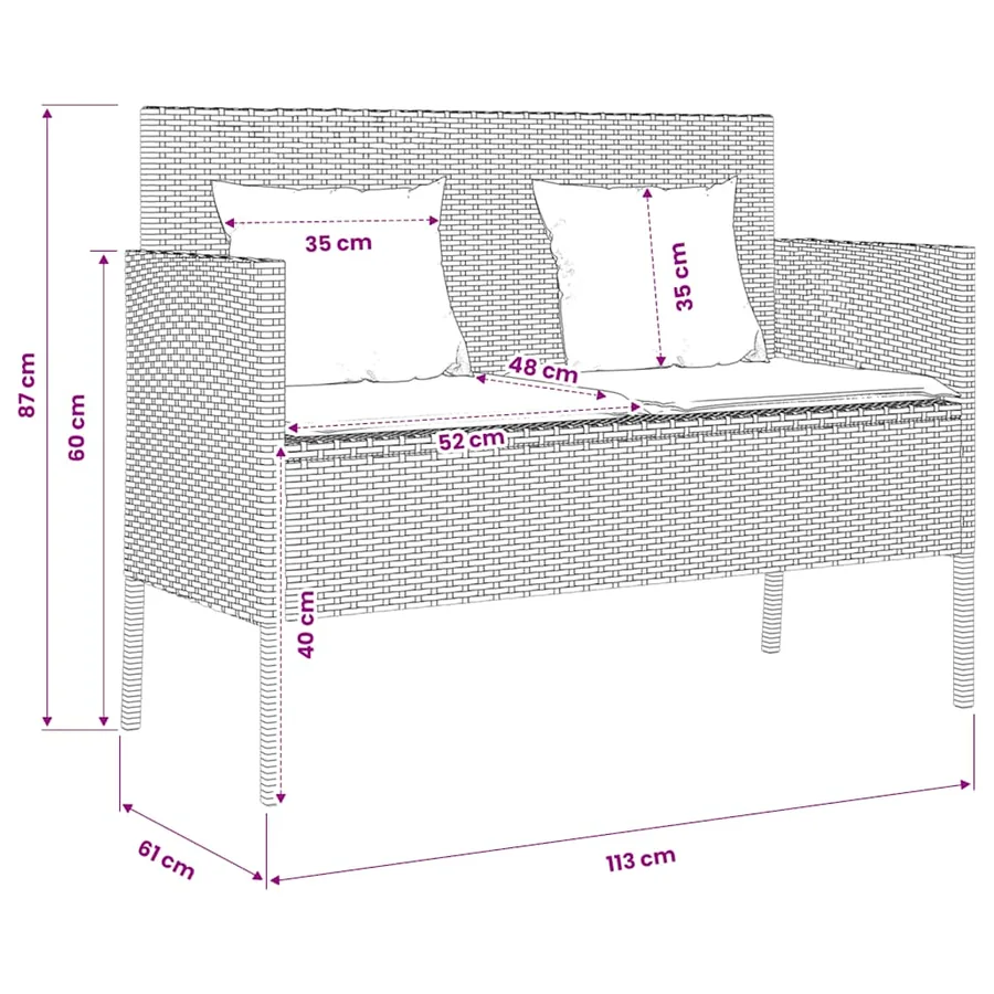 Banc de jardin avec coussins gris résine tressée - 11