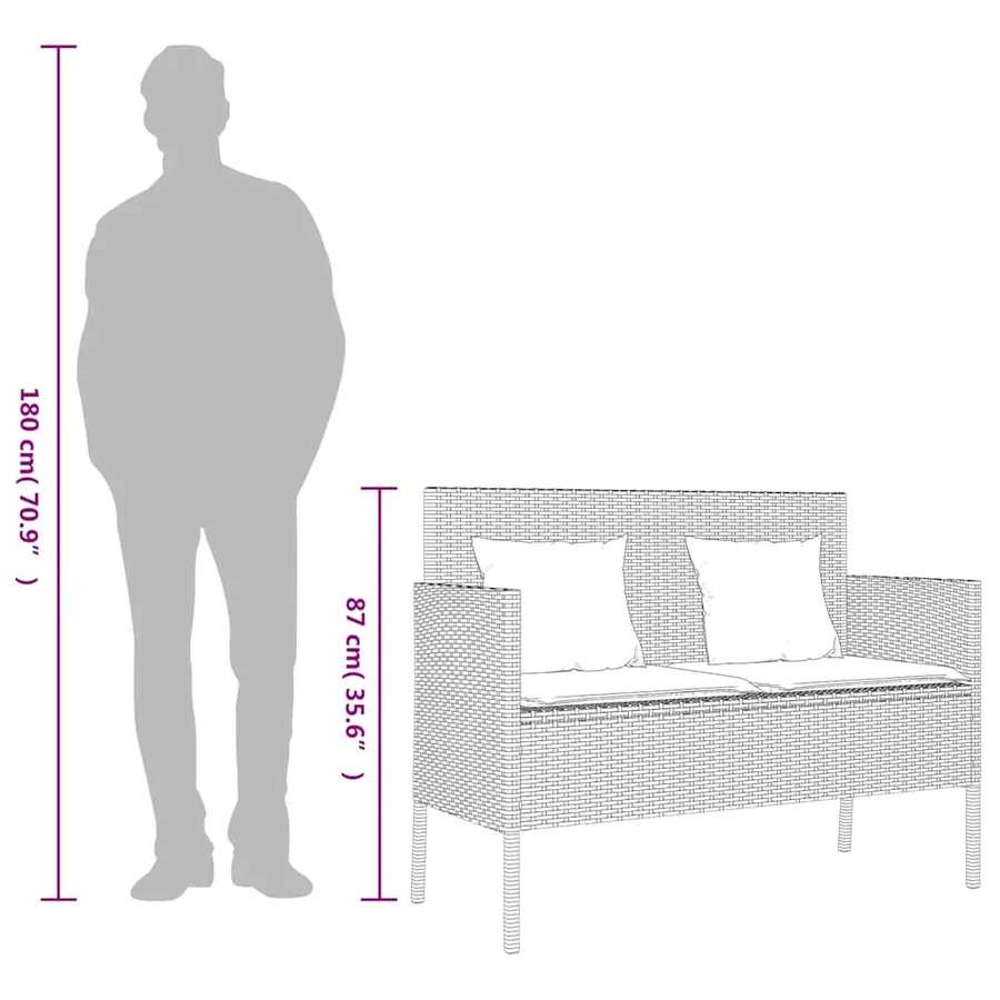 Banc de jardin avec coussins gris résine tressée - 12