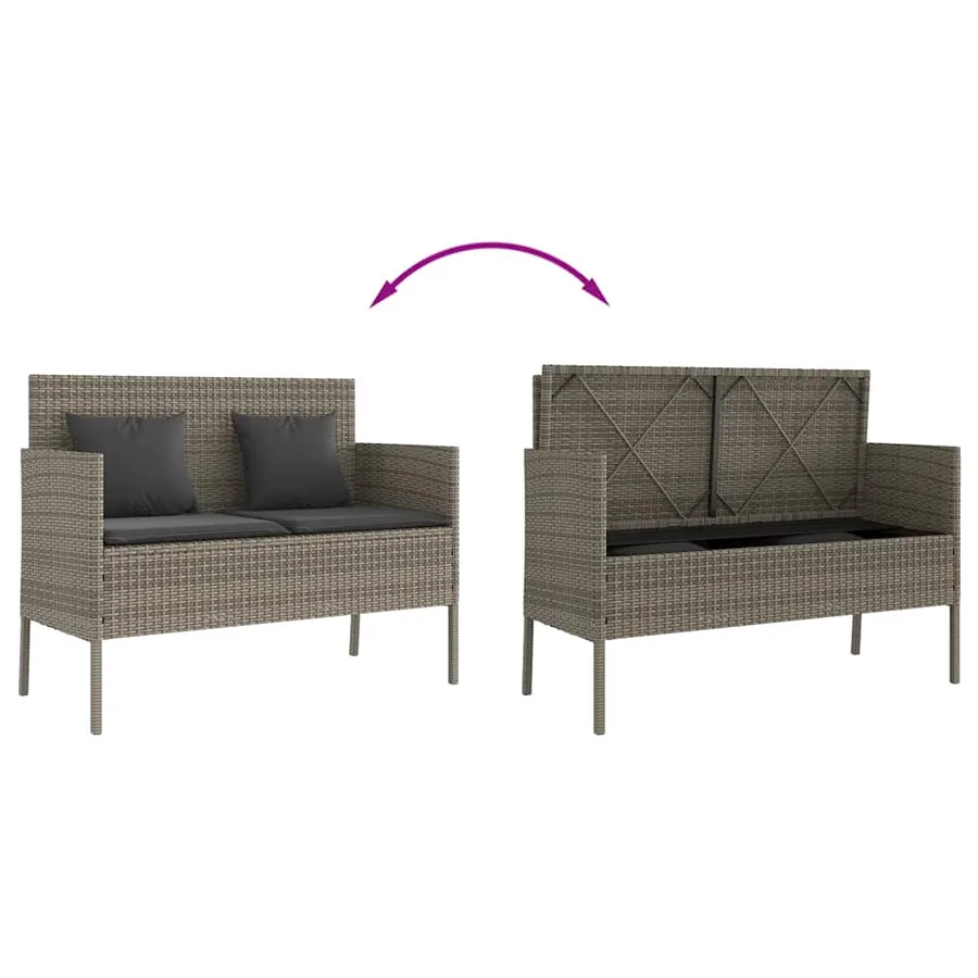 Banc de jardin avec coussins gris résine tressée - 7