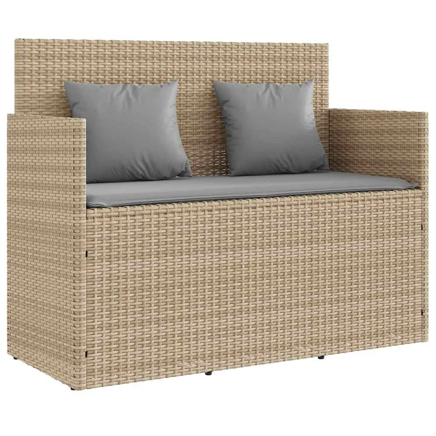 Banc de jardin avec coussins beige résine tressée - 2