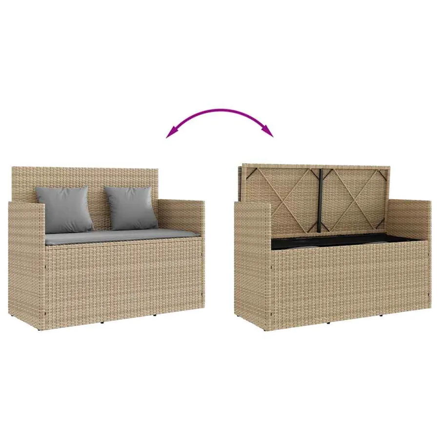 Banc de jardin avec coussins beige résine tressée - 7