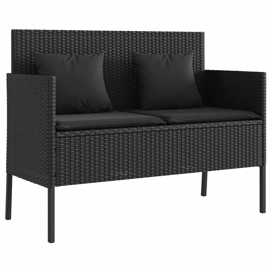 Banc de jardin avec coussins noir résine tressée - 2