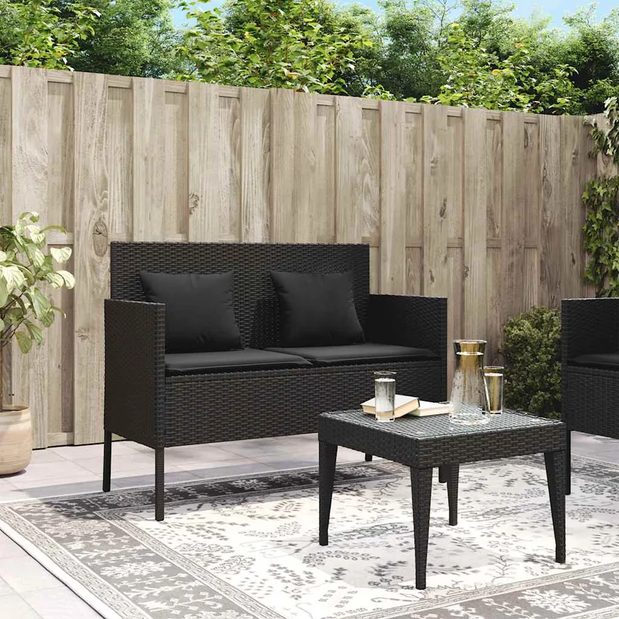 Banc de jardin avec coussins noir résine tressée - 3