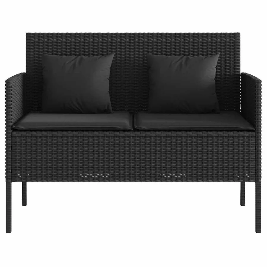 Banc de jardin avec coussins noir résine tressée - 4