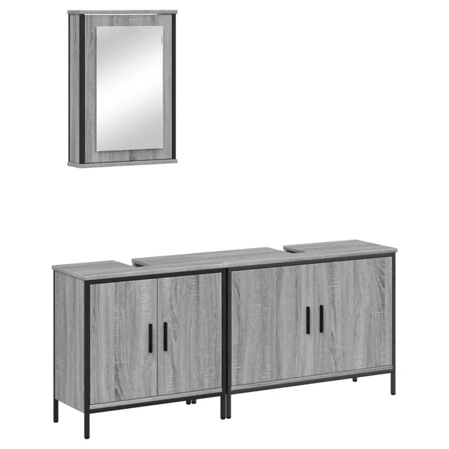 Ensemble de meubles de salle de bain 3 pcs Sonoma gris - 2