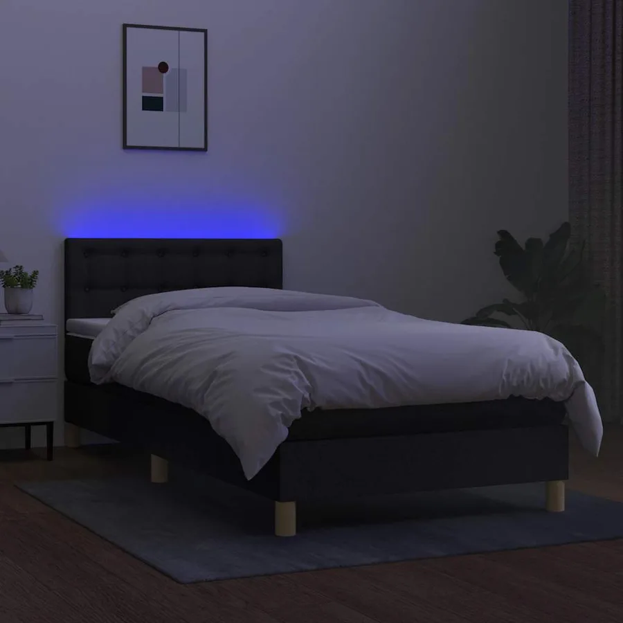 Sommier à lattes de lit avec matelas et LED Noir 90x190cm Tissu - 4