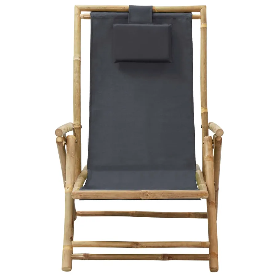 Chaise de relaxation inclinable Gris foncé Bambou et tissu - 2