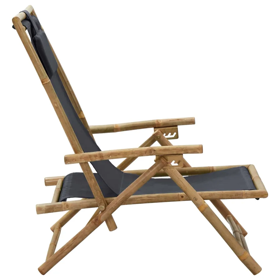 Chaise de relaxation inclinable Gris foncé Bambou et tissu - 3