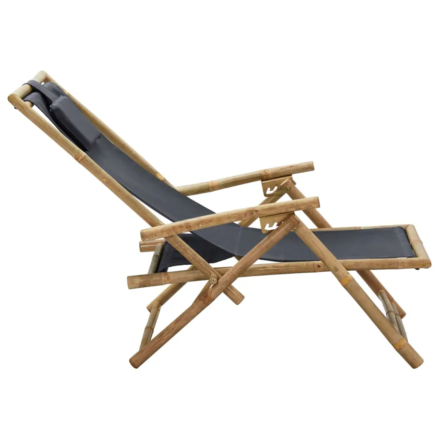 Chaise de relaxation inclinable Gris foncé Bambou et tissu - 4