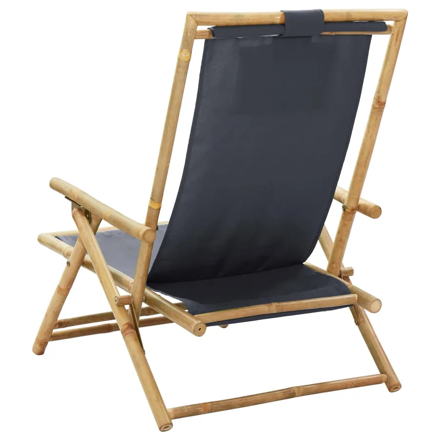 Chaise de relaxation inclinable Gris foncé Bambou et tissu - 5