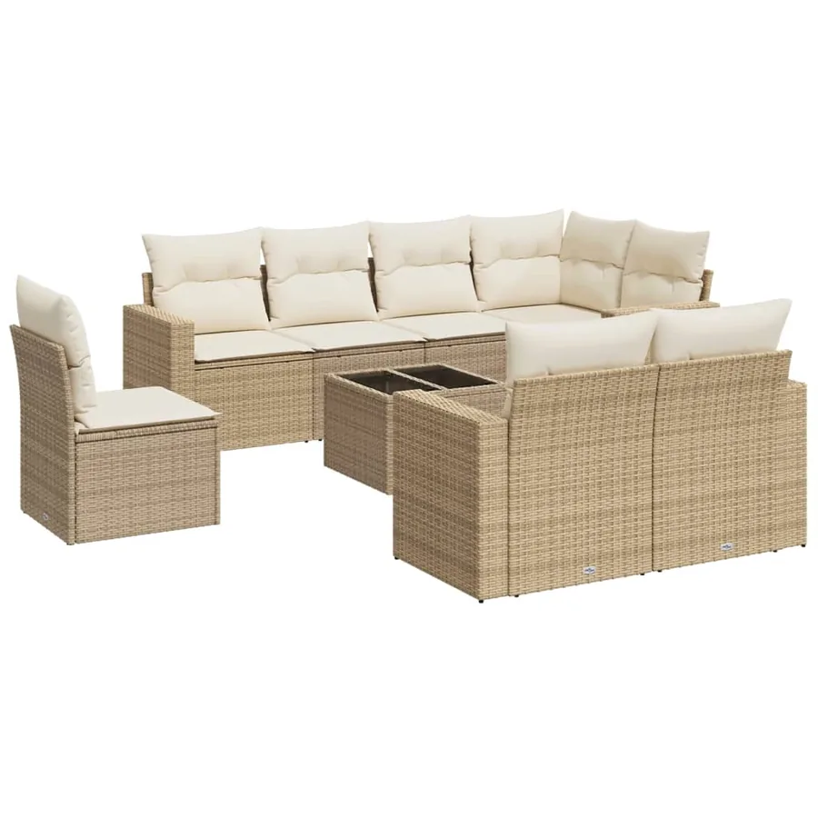Salon de jardin avec coussins 9 pcs beige résine tressée - 2