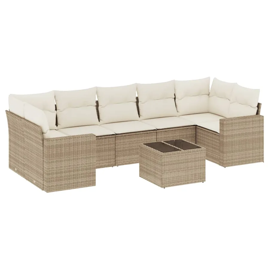 Salon de jardin avec coussins 8 pcs beige résine tressée - 2