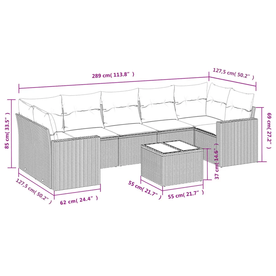 Salon de jardin avec coussins 8 pcs beige résine tressée - 3
