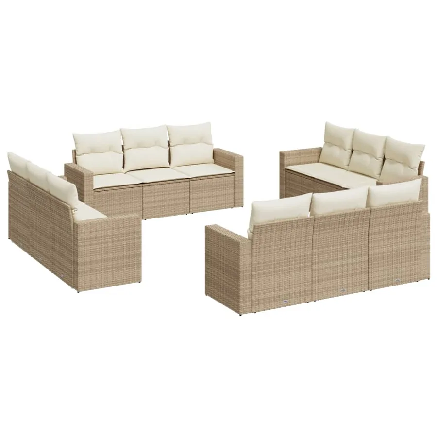 Salon de jardin avec coussins 12 pcs beige résine tressée - 2