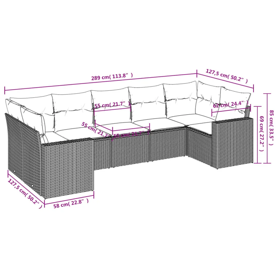 Salon de jardin avec coussins 7 pcs beige résine tressée - 3