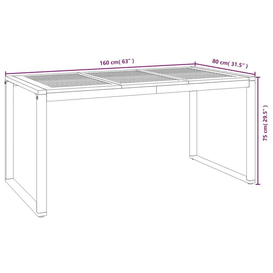 Table de jardin et pieds en forme de U 160x80x75 cm bois acacia - 8
