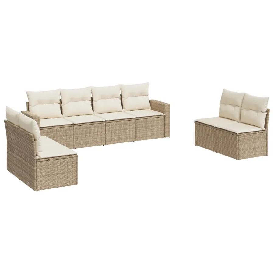 Salon de jardin avec coussins 8 pcs beige résine tressée - 2