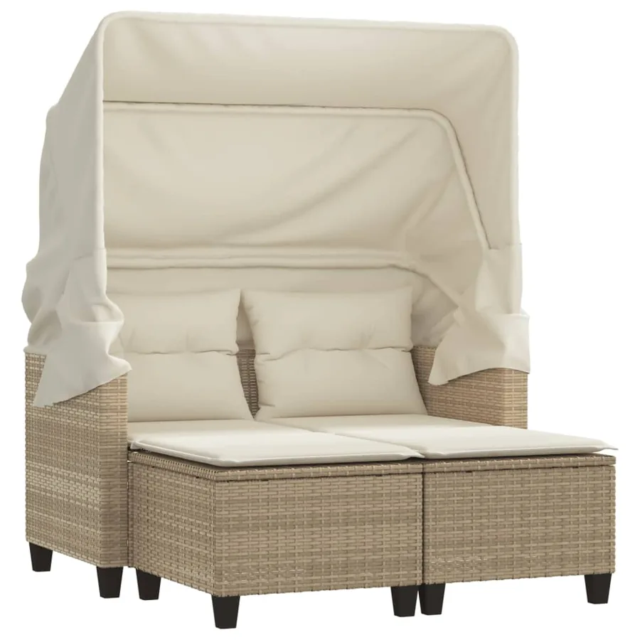 Canapé de jardin 2 places avec auvent et tabourets beige rotin - 2