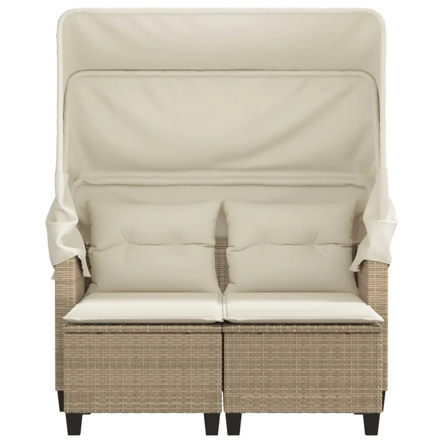 Canapé de jardin 2 places avec auvent et tabourets beige rotin - 5