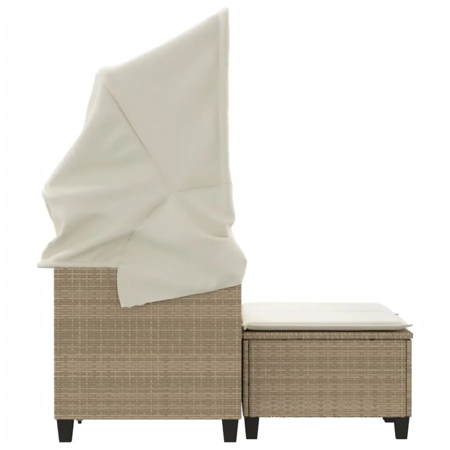 Canapé de jardin 2 places avec auvent et tabourets beige rotin - 6