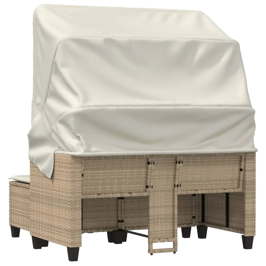 Canapé de jardin 2 places avec auvent et tabourets beige rotin - 7