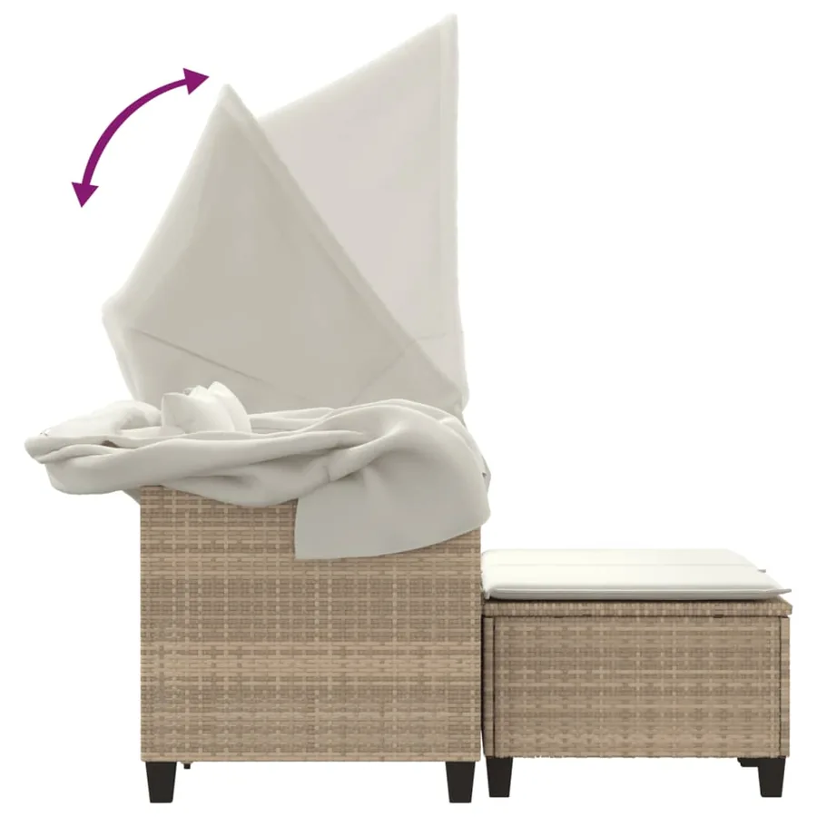 Canapé de jardin 2 places avec auvent et tabourets beige rotin - 8