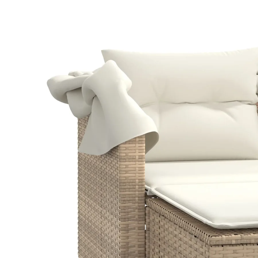 Canapé de jardin 2 places avec auvent et tabourets beige rotin - 9