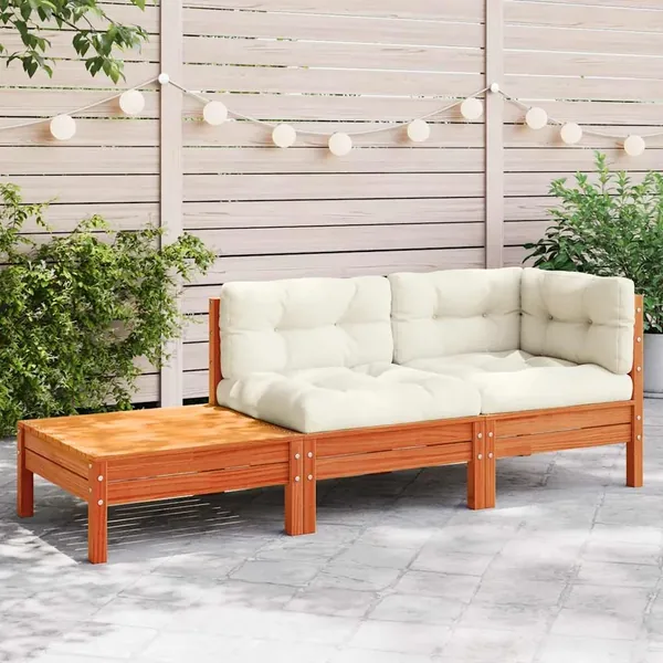Canapé de jardin avec coussins et repose-pied bois pin massif