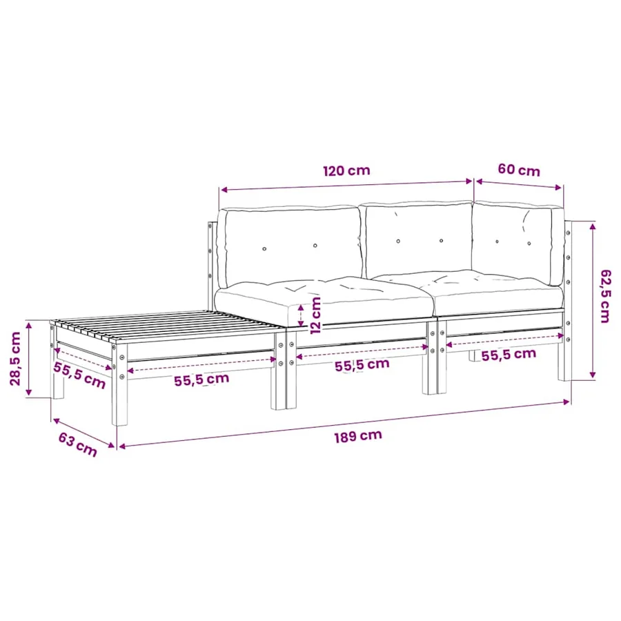 Canapé de jardin avec coussins et repose-pied bois pin massif - 14