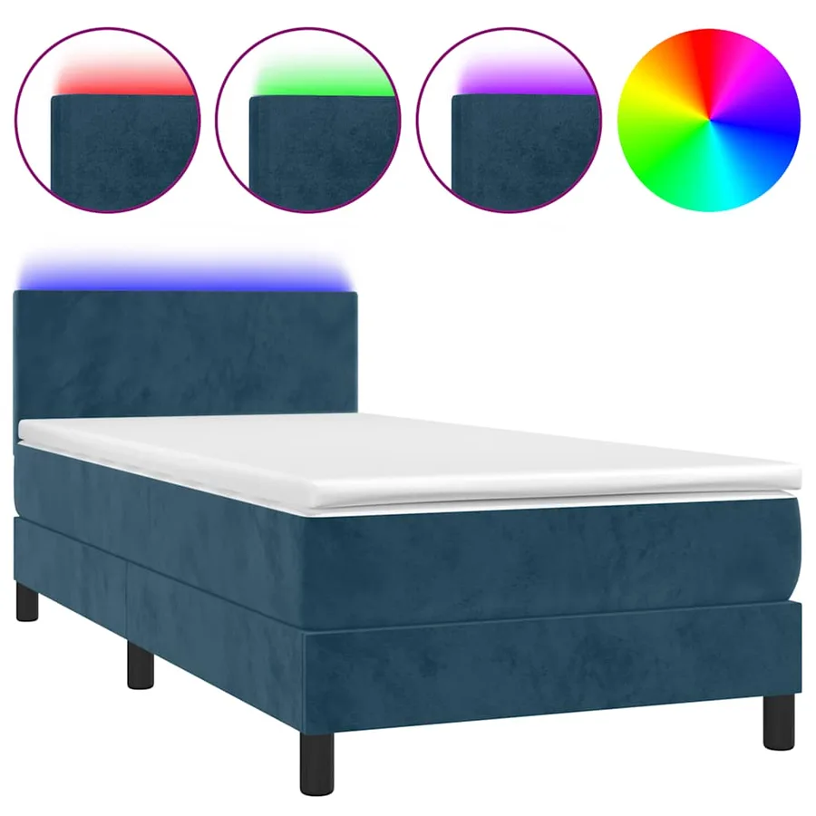 Sommier à lattes de lit avec matelas LED Bleu foncé 100x200 cm - 2