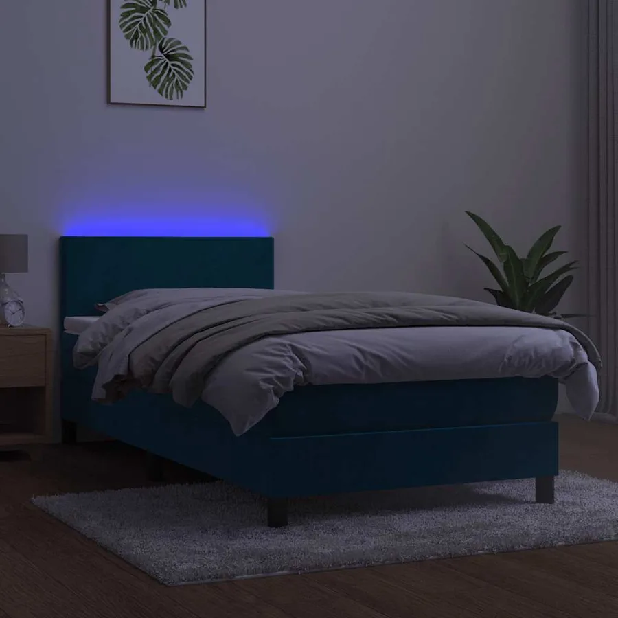 Sommier à lattes de lit avec matelas LED Bleu foncé 100x200 cm - 4