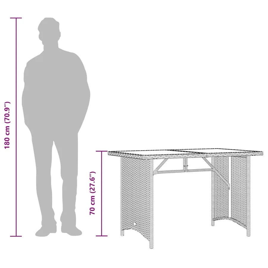Table de jardin avec dessus en verre beige 110x68x70 cm rotin - 10