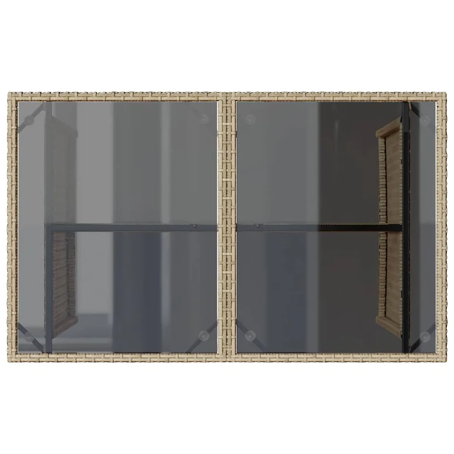 Table de jardin avec dessus en verre beige 110x68x70 cm rotin - 7