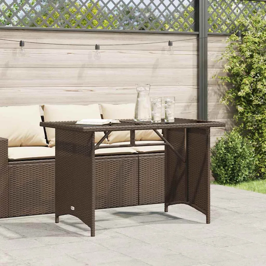 Table de jardin avec dessus en verre marron 110x68x70 cm rotin - 3