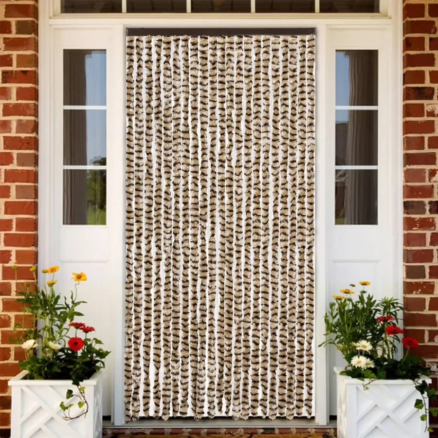 Rideau anti-mouches beige et marron 90x200 cm chenille
