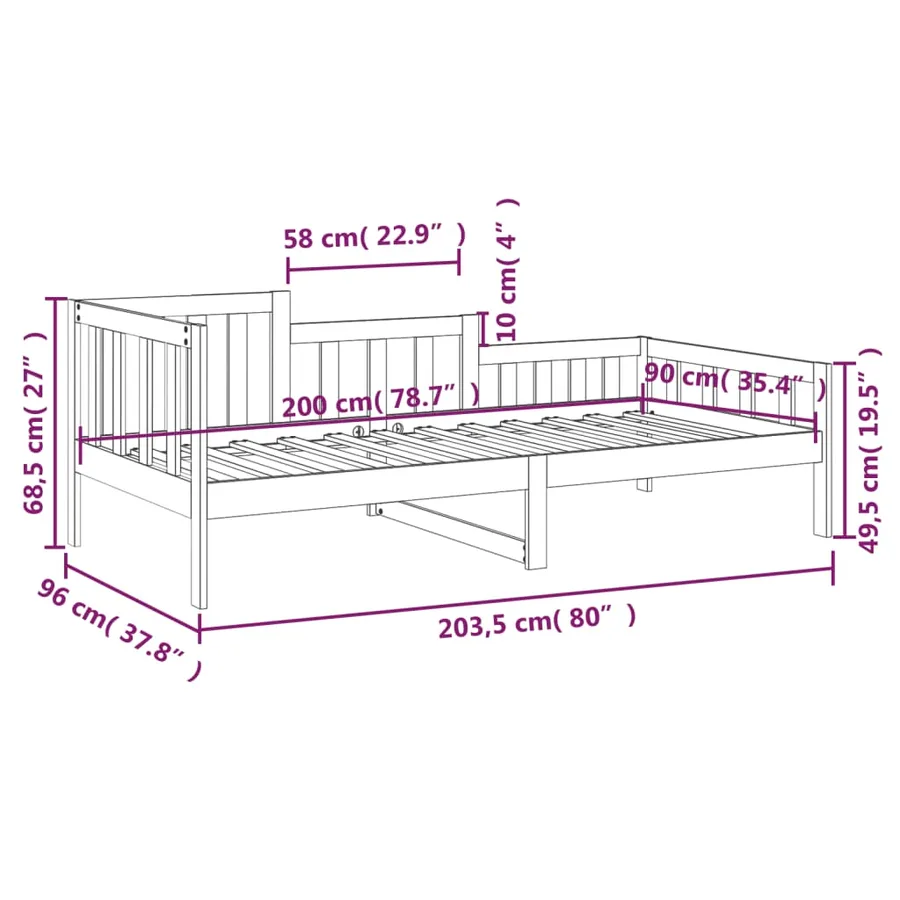 Lit de jour sans matelas 90x200 cm bois de pin massif - 11