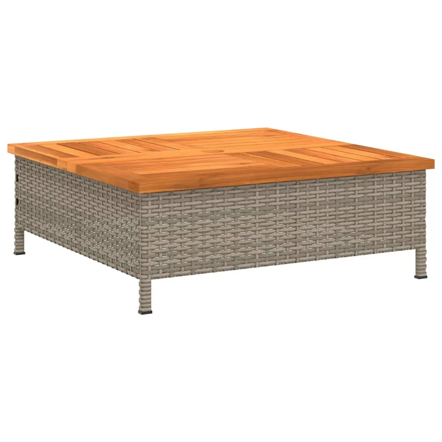 Table de jardin gris 70x70x25 cm résine tressée et bois acacia - 2