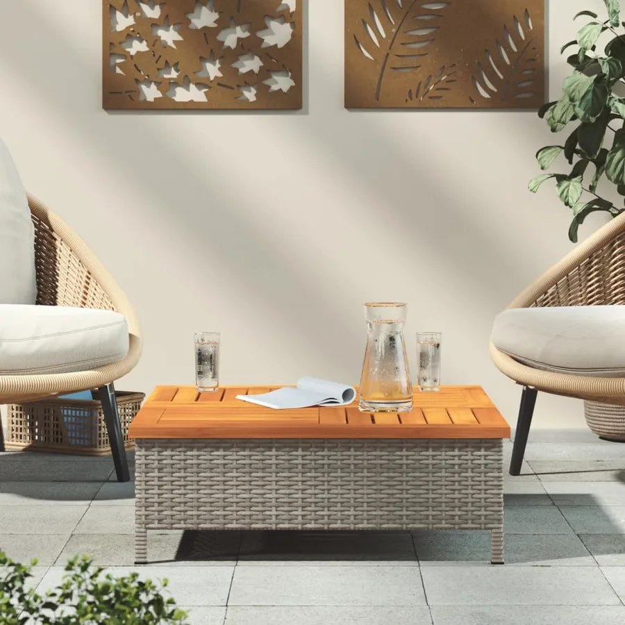 Table de jardin gris 70x70x25 cm résine tressée et bois acacia - 3