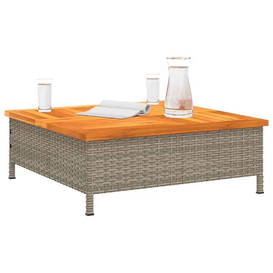 Table de jardin gris 70x70x25 cm résine tressée et bois acacia - 4