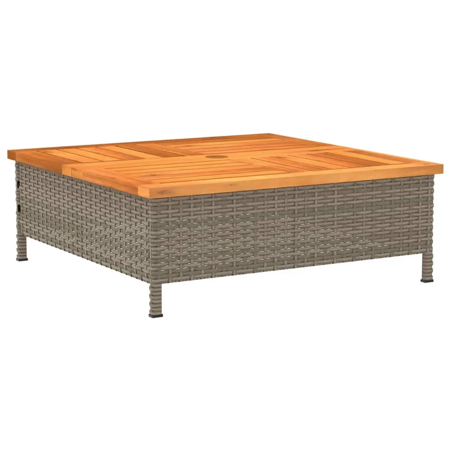 Table de jardin gris 70x70x25 cm résine tressée et bois acacia - 7