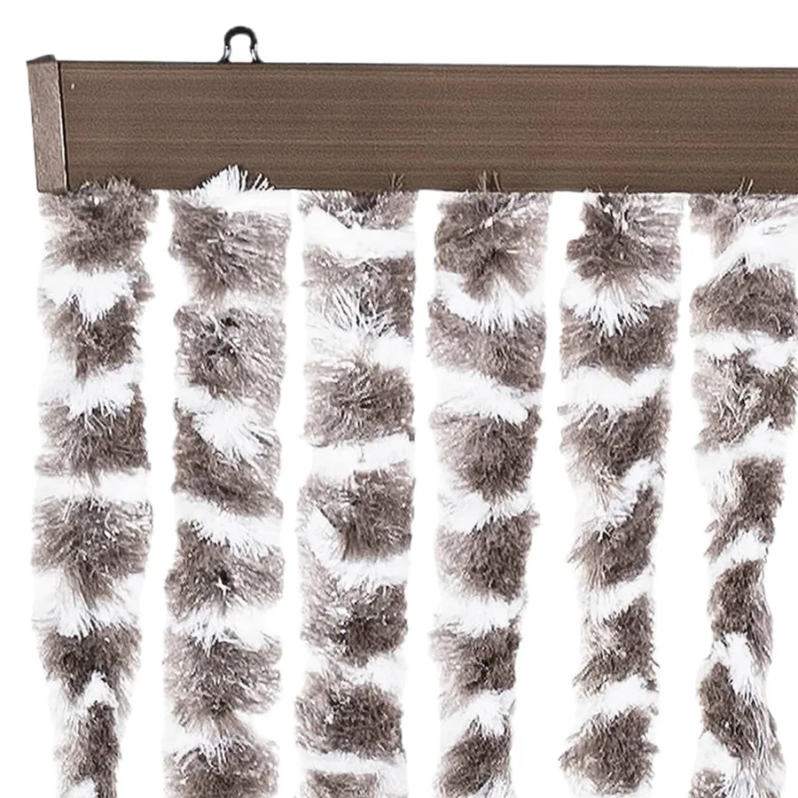 Rideau anti-mouches taupe et blanc 100x200 cm chenille - 4