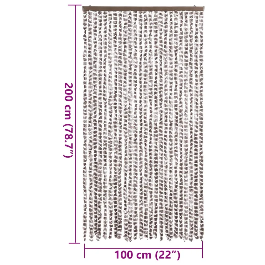 Rideau anti-mouches taupe et blanc 100x200 cm chenille - 7