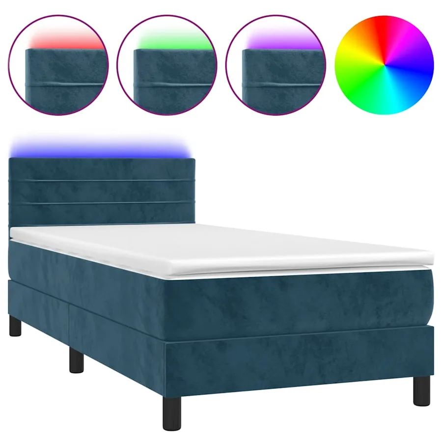 Sommier à lattes de lit avec matelas LED Bleu foncé 100x200 cm - 2