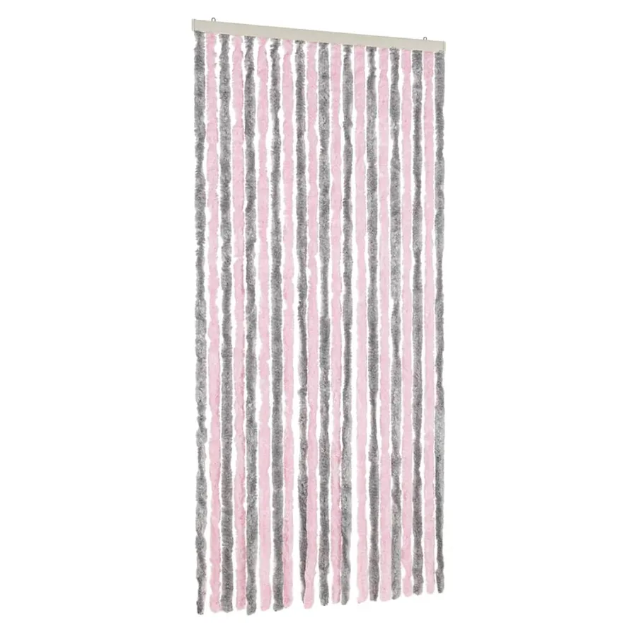 Rideau anti-mouches gris argenté et rose 90x200 cm chenille - 2