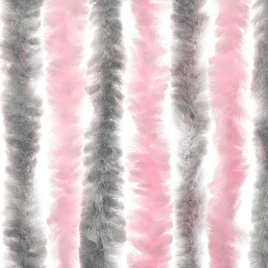 Rideau anti-mouches gris argenté et rose 90x200 cm chenille - 5