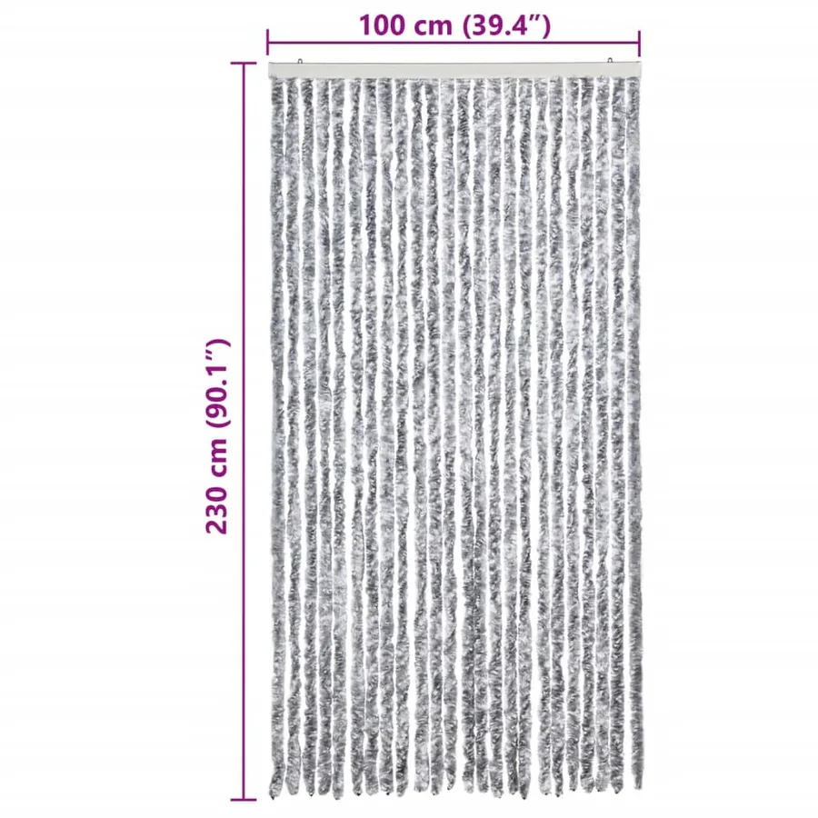 Rideau anti-mouches blanc et gris 100x230 cm chenille - 7
