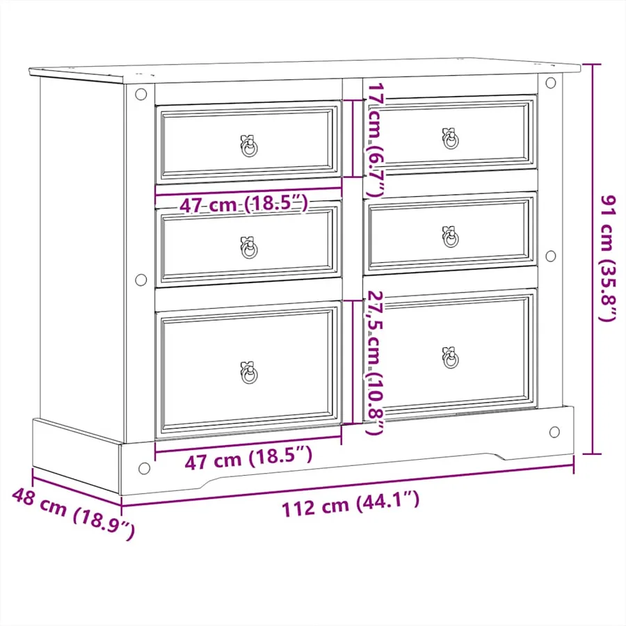 Commode Corona 112x48x91 cm bois massif de pin - 9